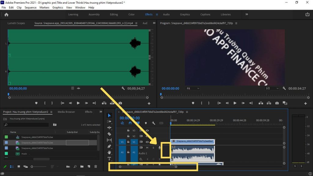 chỉnh âm thanh trong Premiere