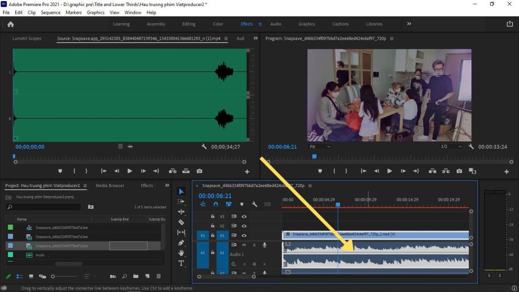 chỉnh âm thanh trong Premiere