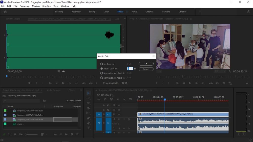 chỉnh âm thanh trong Premiere