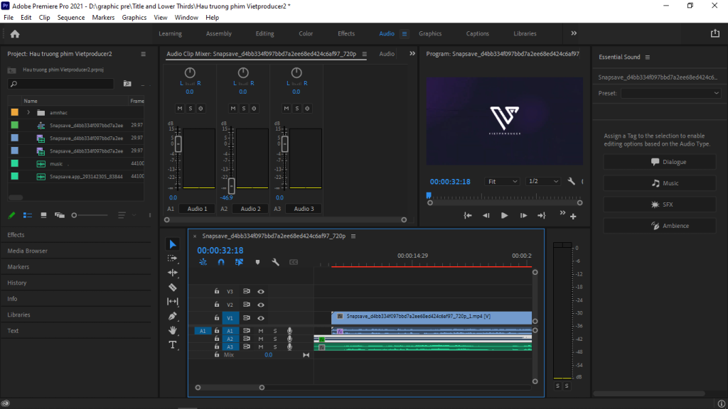 chỉnh âm thanh trong Premiere