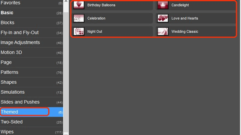 Hoặc chọn hiệu ứng bằng cách click vào điểm (AB) cắt ghép video clip Proshow Producer