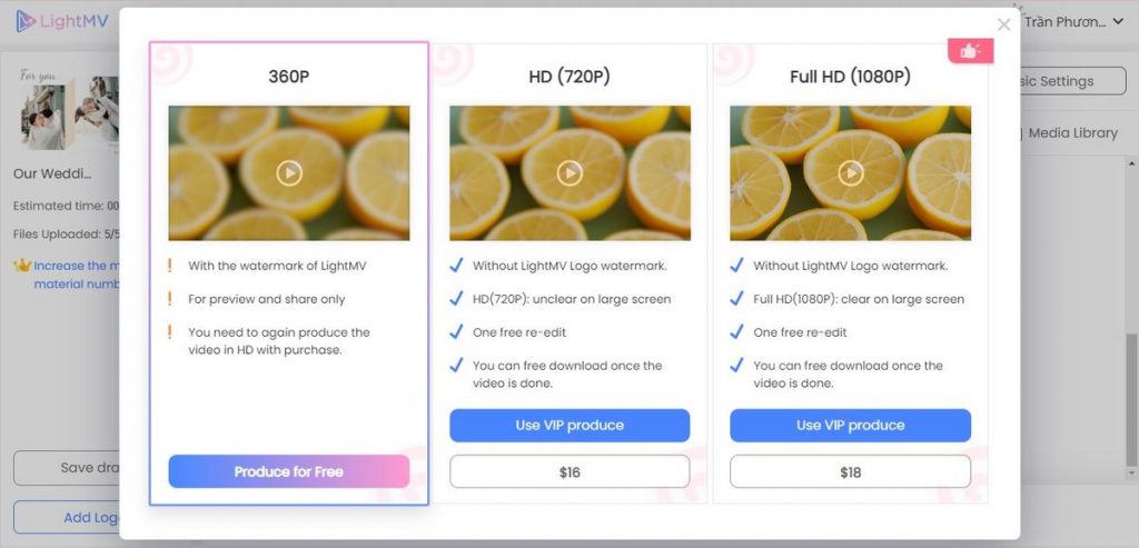 Chọn một trong tùy chọn về chất lượng video Cách làm video ảnh