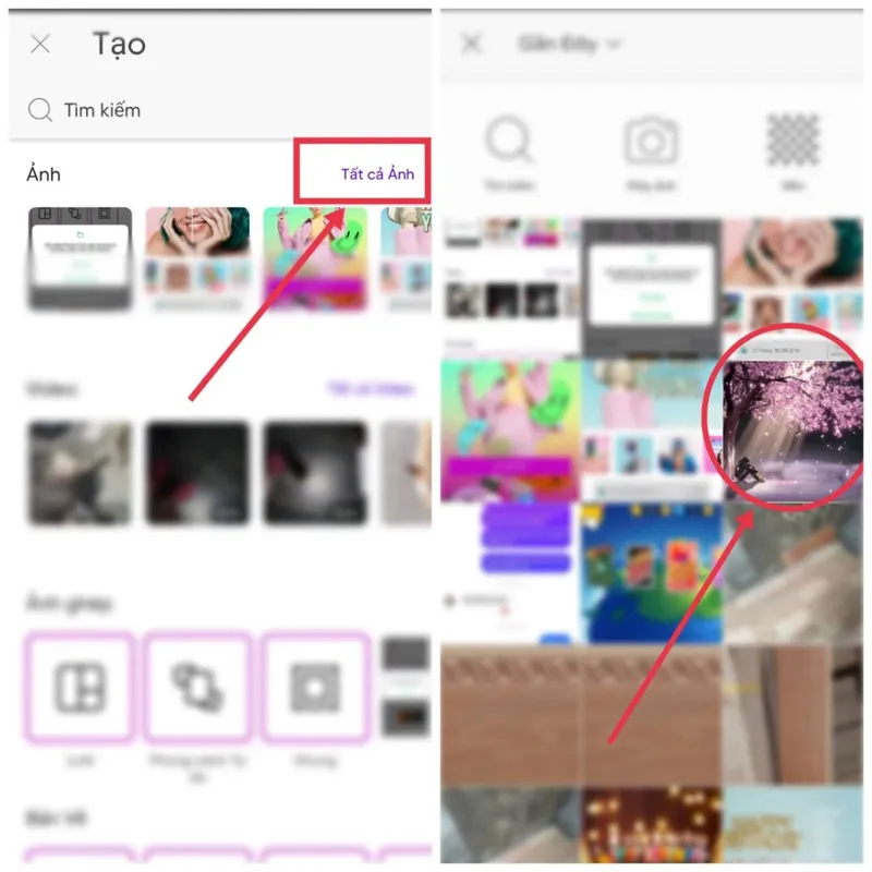 cách làm viền trắng cho ảnh trong picsart Chọn mục Ảnh => Tất cả Ảnh => Nhấn chọn bức ảnh cần thêm chữ
