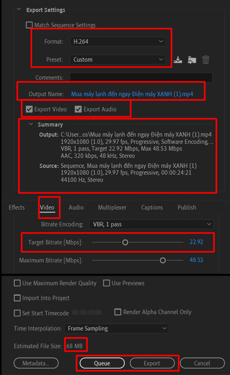cách xuất video trong premiere