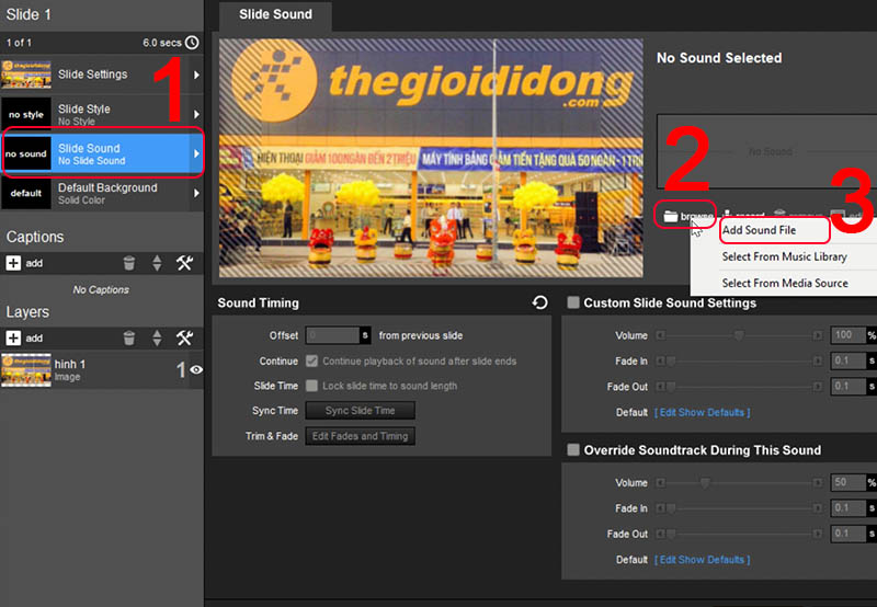 chèn nhạc vào video ProShow Producer