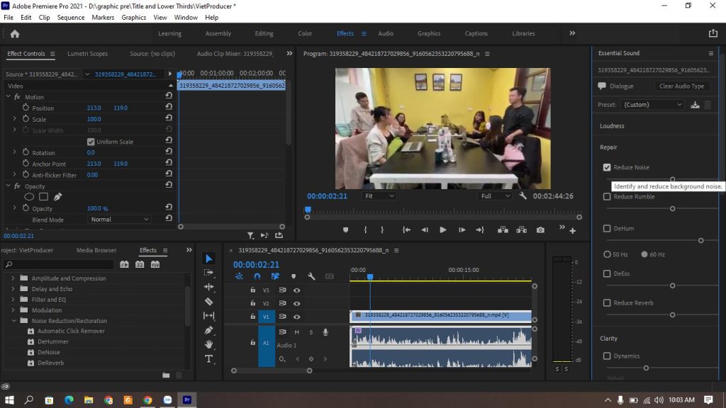 loại bỏ tạp âm trong video